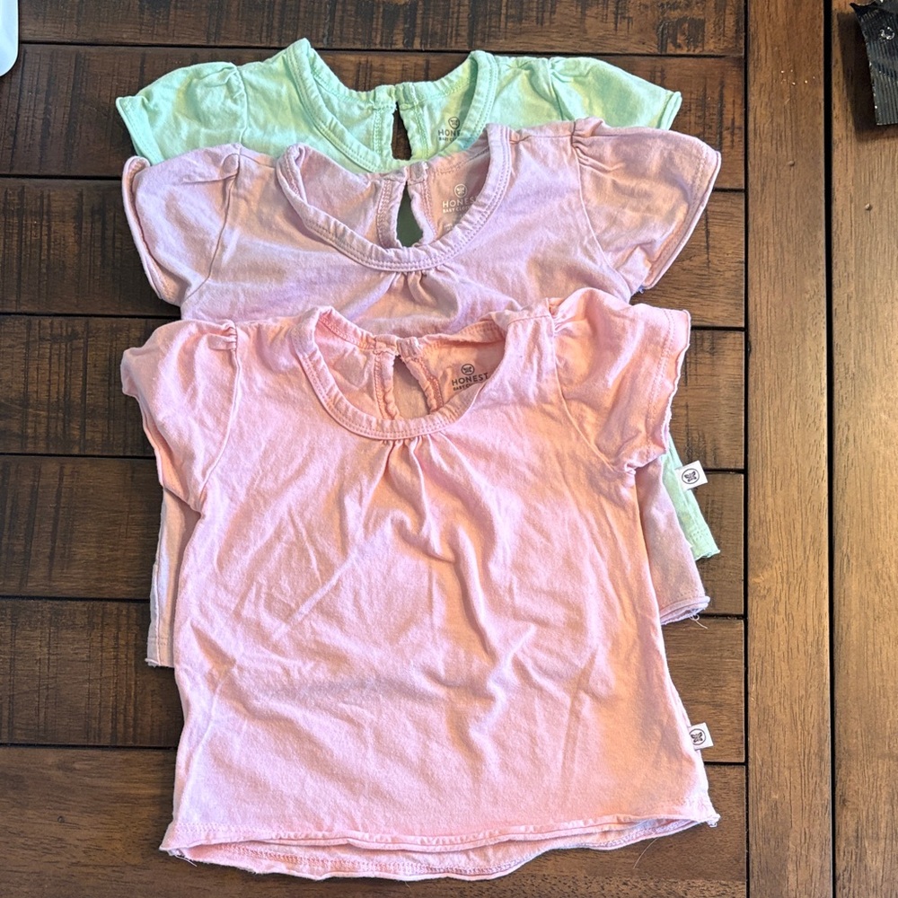 Three Honest Company Pink, Purple, and Green Toddlers’ Tees